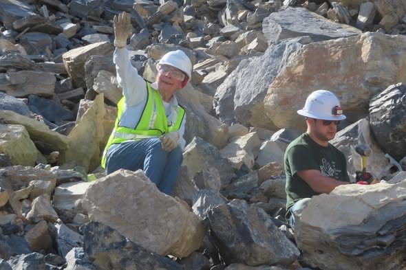 Members searching the rock pile on a club field trip